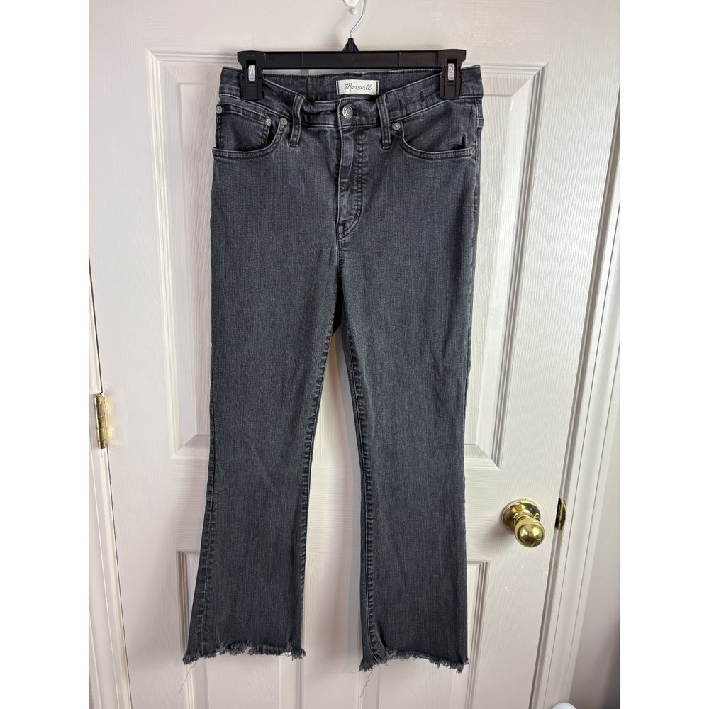 Madewell Cali Demi-Boot Jeans Women 28 Black Excellent Raw Hem Cropped High Rise